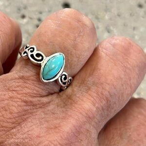 HOWLITE STAMPED .925 RING BLUE SILVER SIZE 7